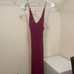 David’s Bridal Sangria Chiffon Sheath Bridesmaid Dress with Beaded Straps